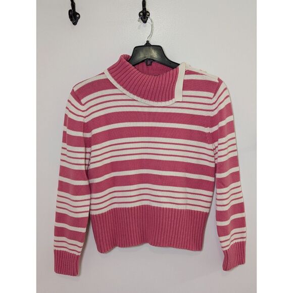 McNaughton L Pink Stripe Mock Neck Sweater Cotton Coquette Soft Girl Knit - Picture 2 of 5